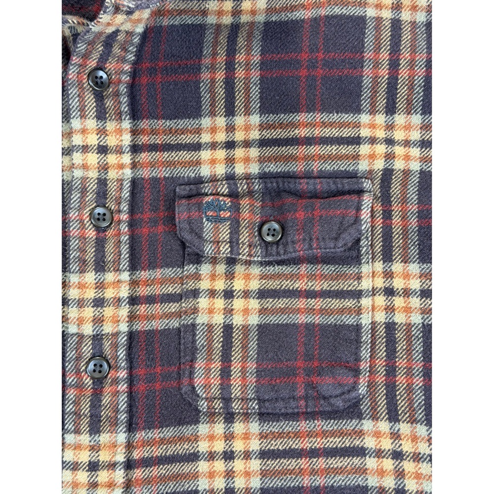 Timberland Mens Brown Plaid Cotton Flannel Button Down Shirt Large L Long Sleeve - Picture 4 of 9